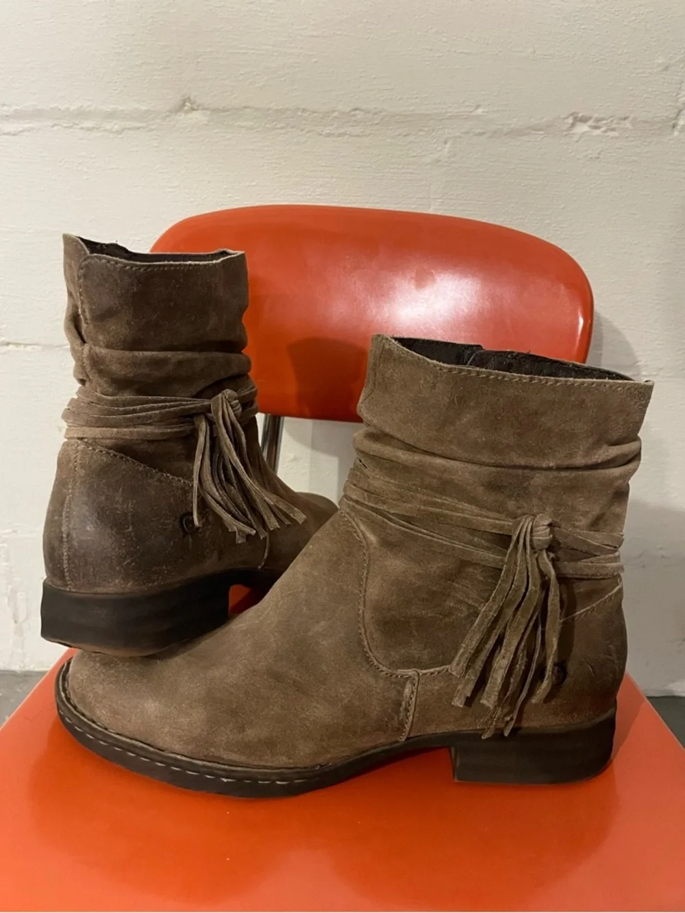 Born Brown Suede Tassel Ankle Booties